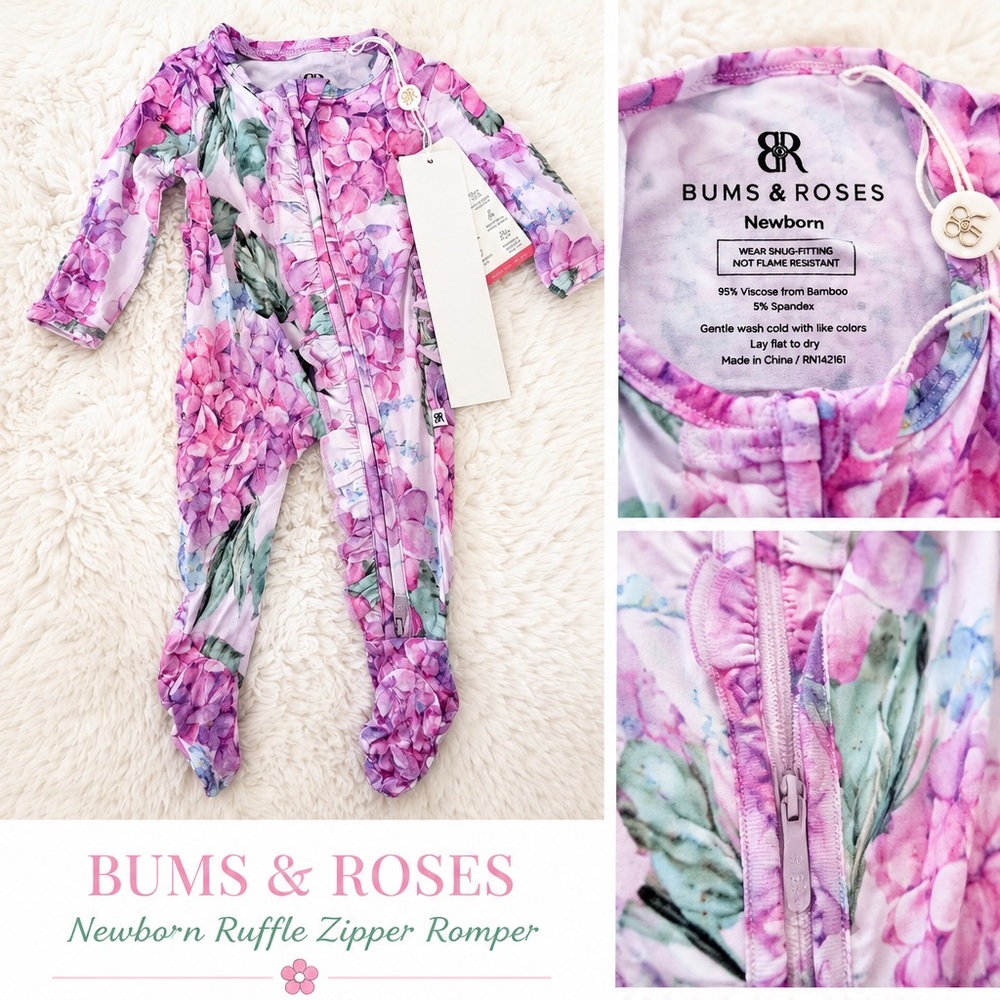 Bums & Roses Newborn Ruffle Zipper Romper - Pink Floral